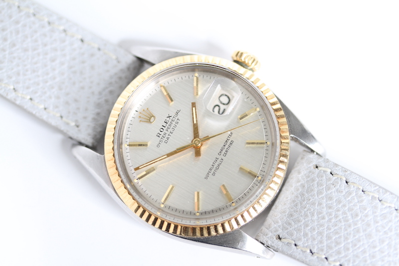 VINTAGE ROLEX OYSTER PERPETUAL DATE JUST REFERENCE 1601 CIRCA 1966, silvered pie pan dial, gold - Image 3 of 7