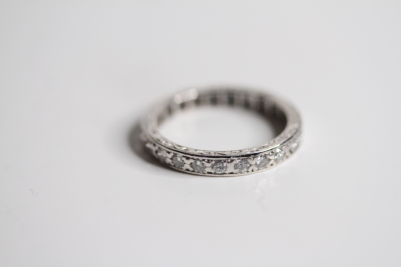 9ct Full Diamond Eternity Ring, patterned sides, pave set