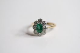 18ct Edwardian Style Oval Emerald and Diamond Ring, E0.80 D0.75