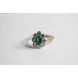18ct Edwardian Style Oval Emerald and Diamond Ring, E0.80 D0.75