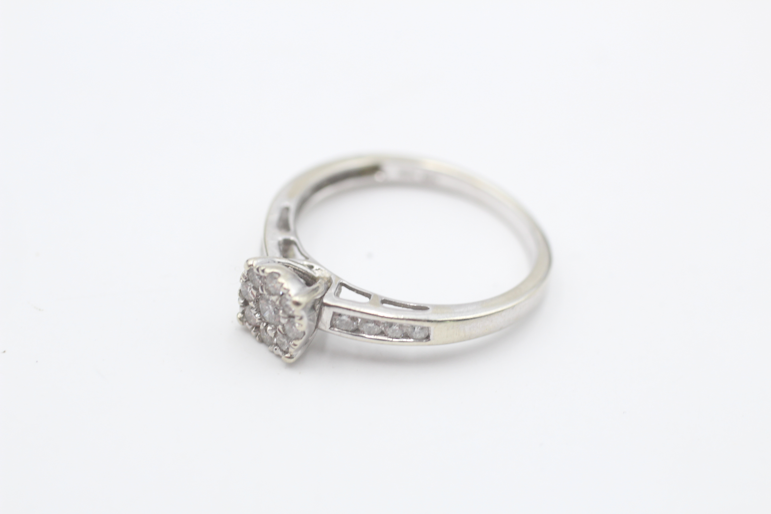 9ct white gold diamond halo & channel set shoulders ring (1.9g) - Image 2 of 4