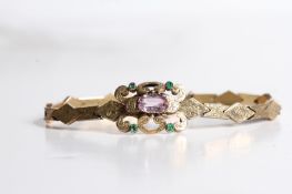 Delicate Victorian Pink Topaz and Emerald Bracelet in 15ct gold.â€¨The pink topaz takes centre stage