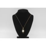 9ct gold vintage opal solitaire drop pendant necklace (2.5g)
