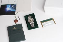 ROLEX DATEJUST DECORATED ARABIC DIAL FULL SET REFERENCE 116234, circular silvered dial with blue