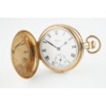VINTAGE WALTHAM 9CT GOLD POCKET WATCH, circular white dial with roman numeral hour markers and