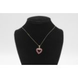 9ct gold ruby channel set open heart pendant necklace (2.1g)