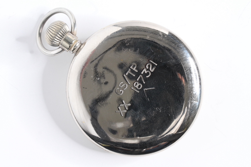 VINTAGE DAMAS G.S.T.P MILITARY POCKET WATCH, circular cream dial with arabic numeral hour markers, - Image 2 of 4
