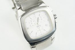 ZODIAC QUARTZ CHRONOGRAPH WRISTWATCH, square triple register white dial with hour markers and hands,