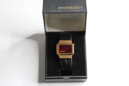 * TO BE SOLD WITHOUT RESERVE* PRESIDENT DIGITAL TIME COMPUTER WITH BOX,red display, gold plated