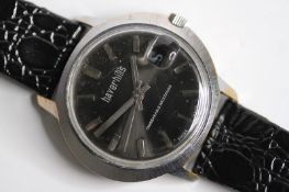 *TO BE SOLD WITHOUT RESERVE* VINTAGE HAVERHILL'S WATCH, grey dial, block hour, oval case, black
