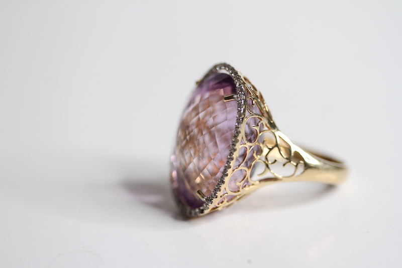 14ct Amethyst and Diamond Ring, estimated weight 25carats 11.2g Size O - Image 2 of 3