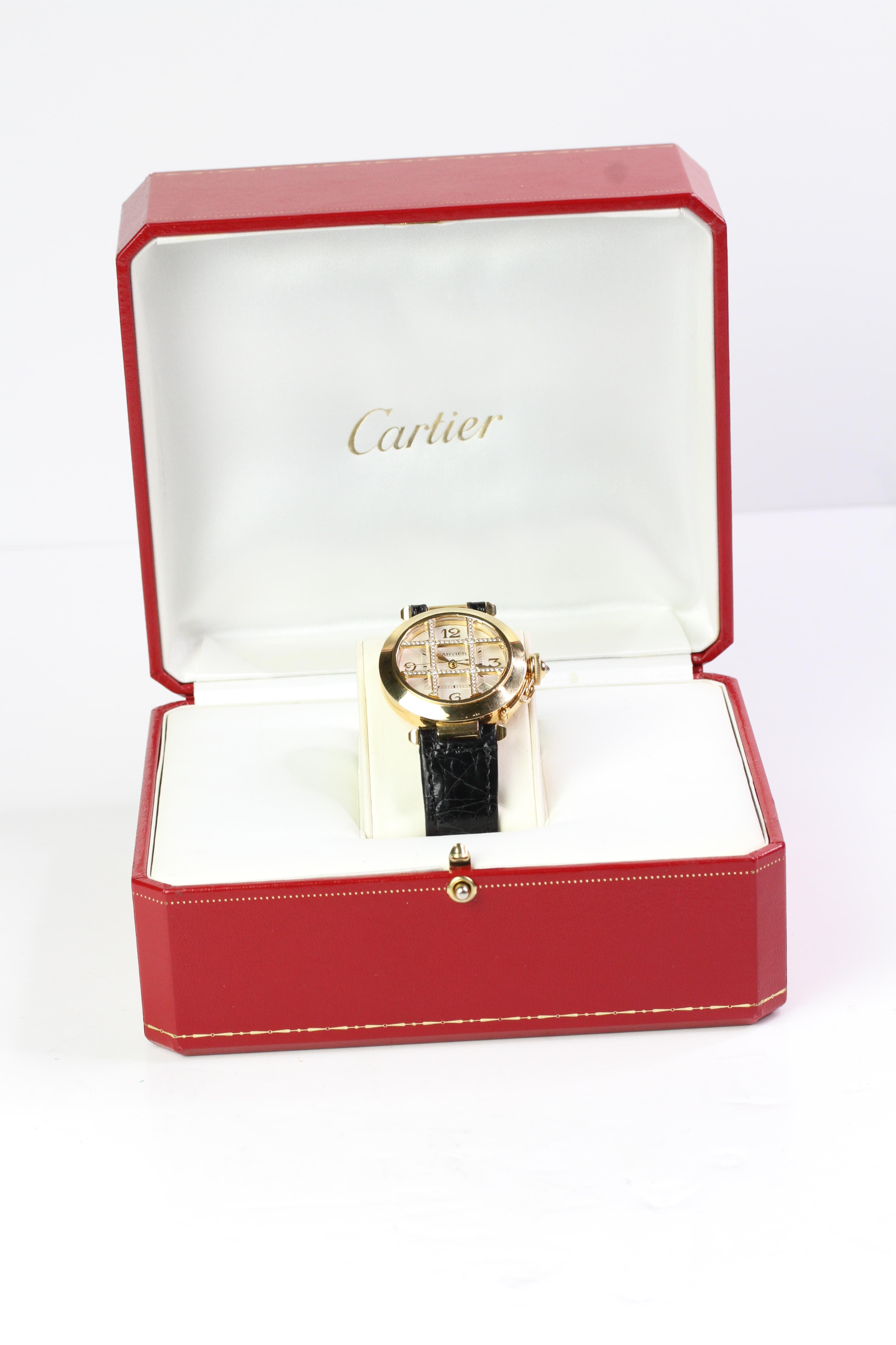 18CT CARTIER PASHA DIAMOND GRILL DIAL WITH BOX REFERENCE 2507