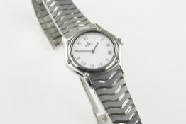 EBEL SPORTWAVE WRISTWATCH, circular white dial with silver hour markers and hands, 24mm stainless