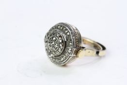 INTERESTING ORIGINAL ROTARY RING WATCH CIRCA 1960S, purpose built ring watch with marcasite set top,