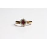 9ct gold vintage ruby & diamond halo dress ring (3.1g)