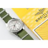 GENTLEMENS BREITLING COLT GMT CHRONOMETER WRISTWATCH W/ BOX & PAPERS, circular silver dial with hour