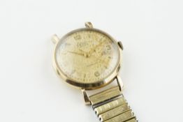 ELCO 9CT GOLD WRISTWATCH, circular patina dial with hour markers and hands, 32mm 9ct gold case