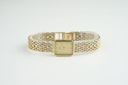 LADIES MARVIN DIAMOND 9CT GOLD COCKTAIL WATCH, rectangular two tone dial with stick hour markers and