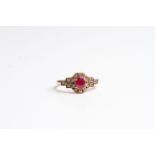 9ct gold vintage ruby & clear gemstone halo dress ring (2.5g)