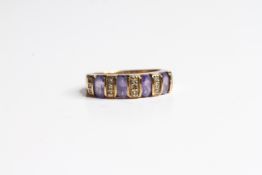 9ct gold vintage tanzanite & diamond half-eternity ring (2.9g)