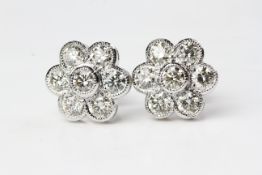 18WG Bezel set daisy diamond cluster earrings D2.03 large backs 7 diamonds