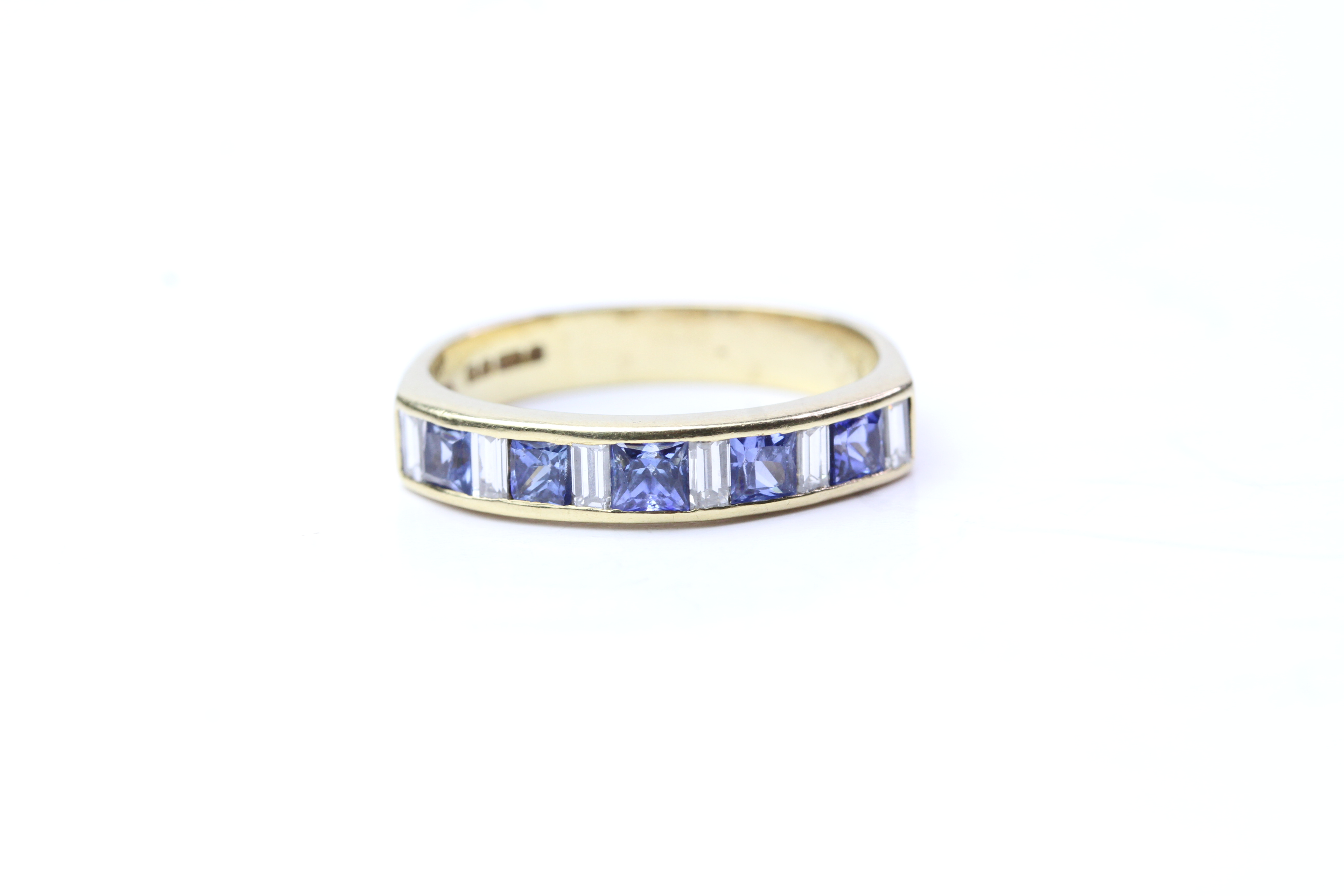 18YG sapphire and diamond band ring (5 x sapphires with baguettes)