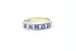 18YG sapphire and diamond band ring (5 x sapphires with baguettes)