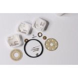 Misc Rolex Parts + Day Date Discs, rolex parts cases numbered Cal 5055 (opened), a set of gilt