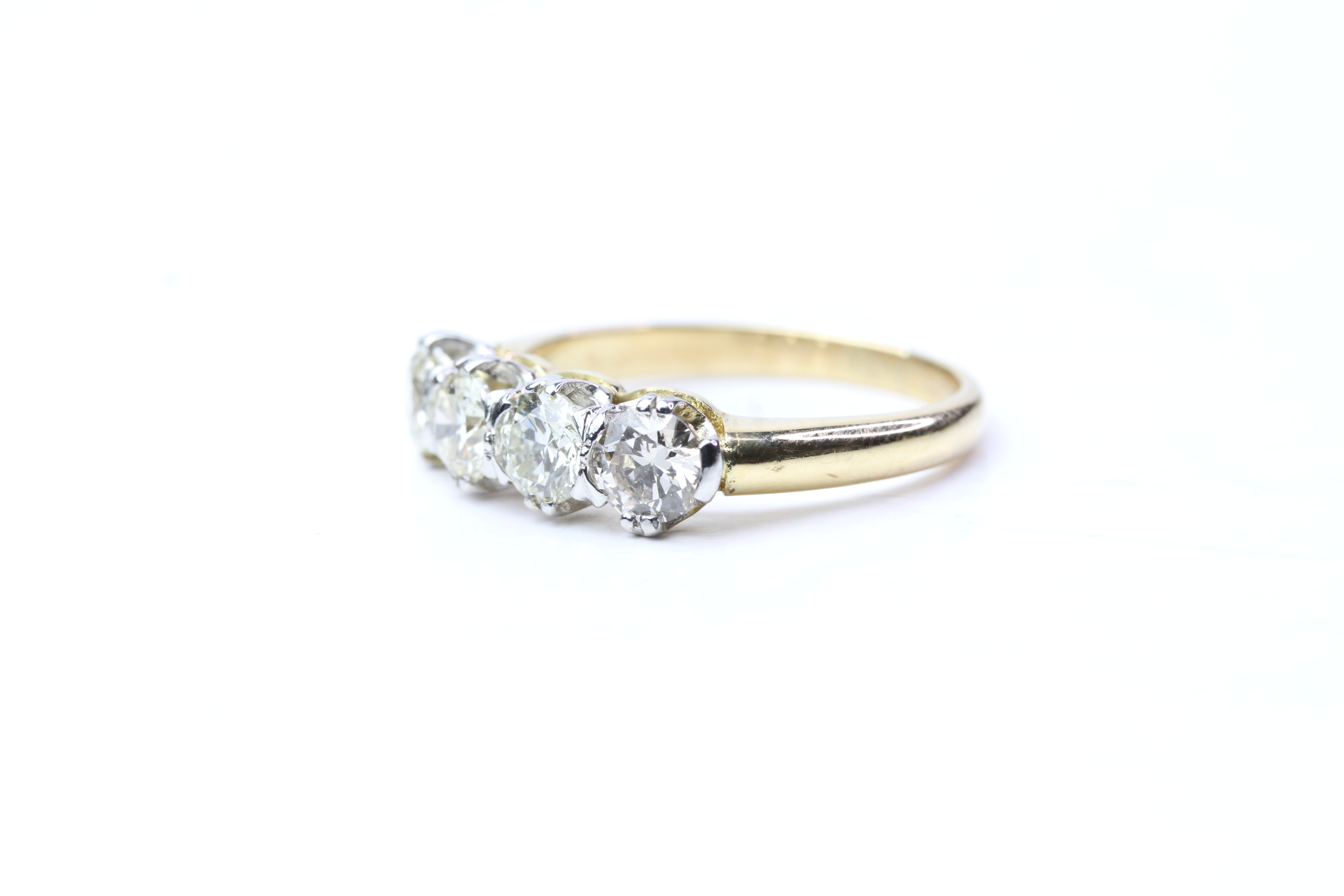 18YG 4 stone diamond ring claw set TDW 1.25ct Size L - Image 2 of 2