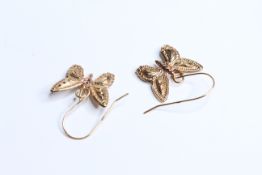 9ct yellow & white gold butterfly drop earrings (0.5g)