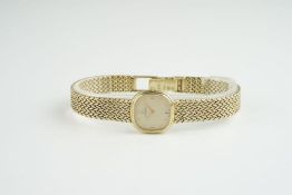 LADIES OMEGA 9CT GOLD COCKTAIL WATCH, rounded gold dial with hour markers and hands, 18mm 9ct gold