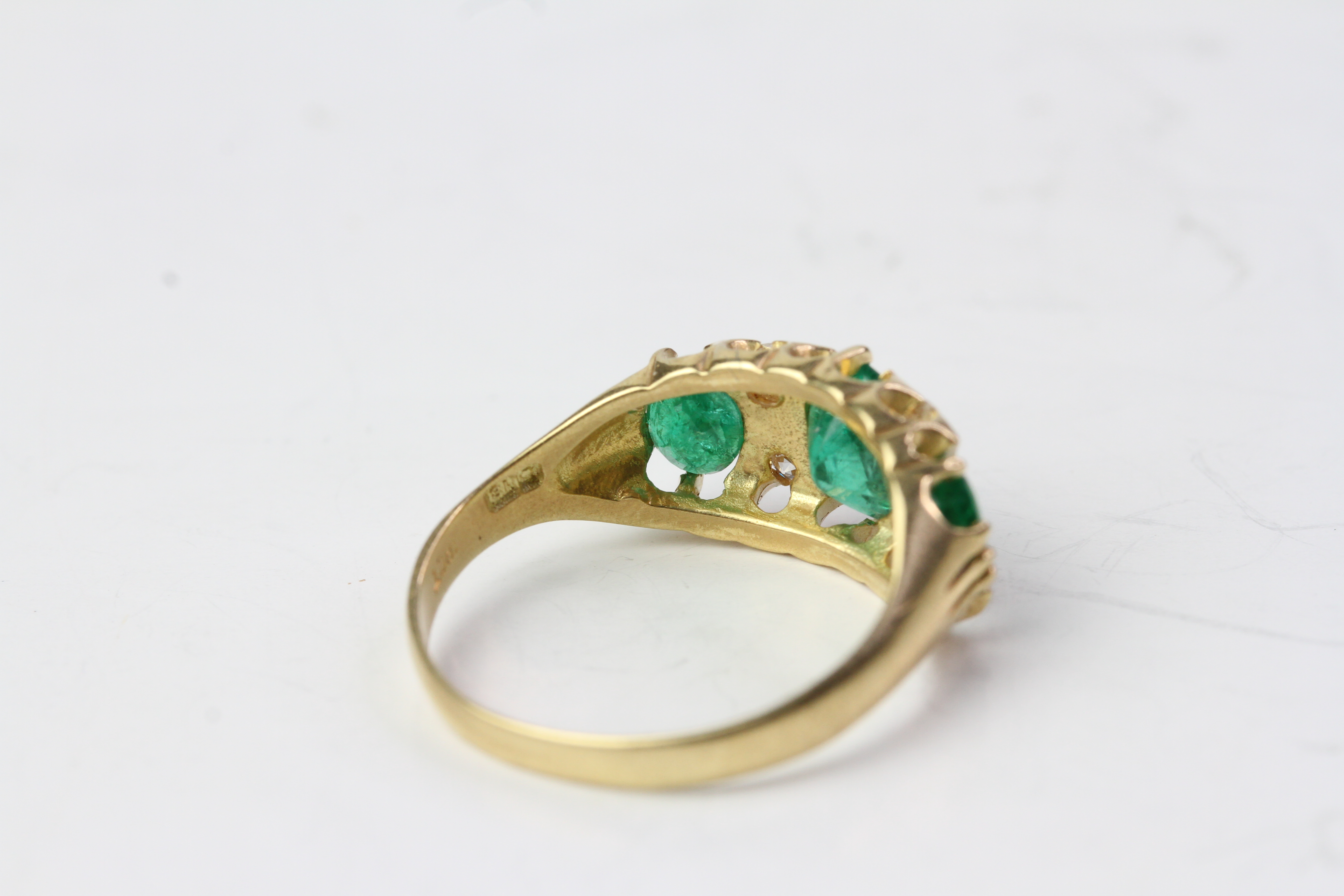 18YG Emerald and diamond ring 3 x oval emeralds 4 x diamonds Estimated weights E 1.60 total, D 0. - Image 2 of 2