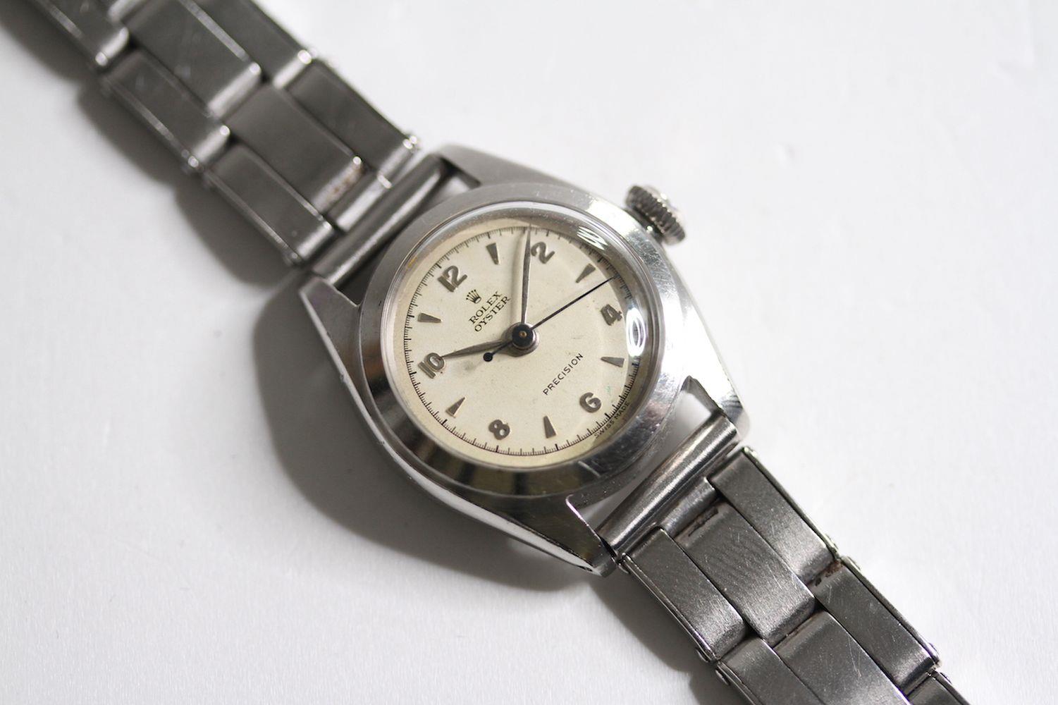 RARE LADIES ROLEX OYSTER PRECISION 1952 REFERENCE 5004, circular cream dial with arabic and baton