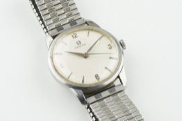 OMEGA VINTAGE DRESS WRISTWATCH, circular silver dial with hour markers and hands, 34mm stainless