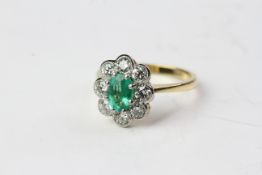 18YG&WG Oval emerald and diamond ring (Edwardian style) E0.80/0.75 ring size M