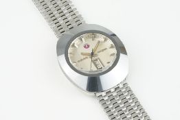 RADO DIASTAR DAY DATE WRISTWATCH, circular silver dial with hour markers and hands, 35mm stainless