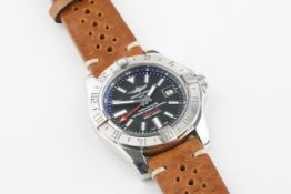 BREITLING AVENGER II GMT AUTOMATIC WRISTWATCH REF. A32390, circular black dial with hour markers and