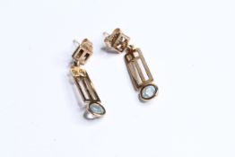9ct gold blue topaz Mackintosh style drop earrings (1.5g)