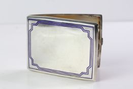 HERMES ART DECO SILVER CONTINENTAL CIGARETTE CASE, enameled with blue and white detail, signed