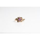 9ct gold vintage amethyst solitaire ornate setting dress ring (1.8g)