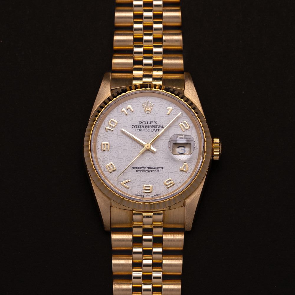 GENTLEMAN'S RARE ROLEX DATEJUST "JUBILEE DIAL" 18CT YELLOW GOLD, REF. 16238, APRIL 1997 COMPLETE SET - Image 5 of 9