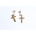 9ct gold vintage ruby set cross drop earrings (1.2g)