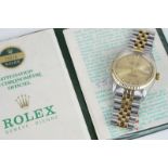 GENTLEMENS ROLEX OYSTER PERPETUAL DATEJUST STEEL & GOLD WRISTWATCH W/ GUARANTEE PAPERS REF. 16013