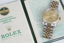 GENTLEMENS ROLEX OYSTER PERPETUAL DATEJUST STEEL & GOLD WRISTWATCH W/ GUARANTEE PAPERS REF. 16013