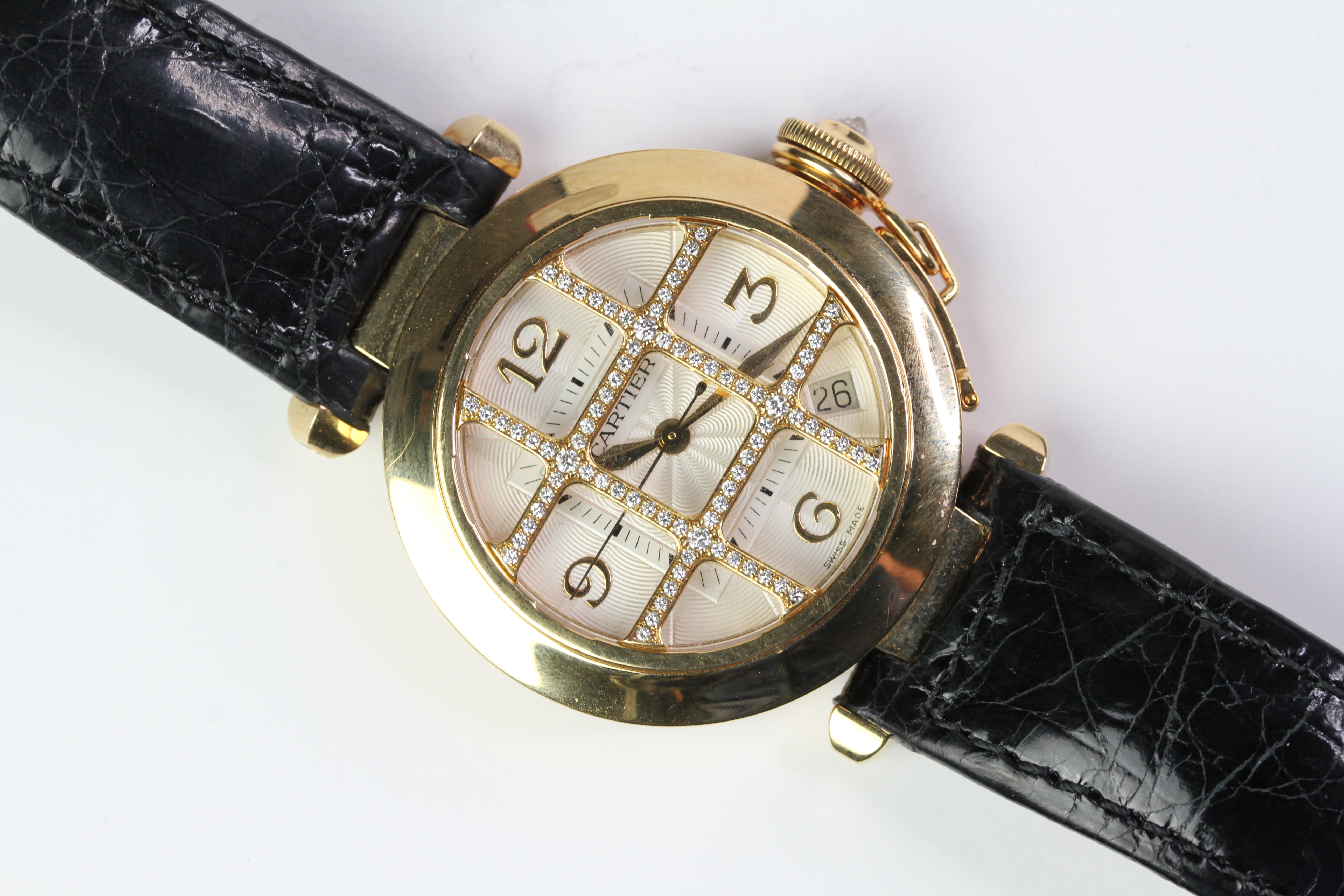 18CT CARTIER PASHA DIAMOND GRILL DIAL WITH BOX REFERENCE 2507 - Image 3 of 6
