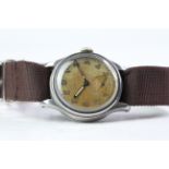 VINTAGE MILITARY LONGINES CIRCA 1940S, patina dial with Arabic numerals, minute track, stepped