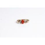 9ct gold vintage fire opal & diamond seven stone ring (2g)