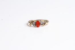 9ct gold vintage fire opal & diamond seven stone ring (2g)