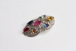 9ct White gold vintage coloured gemstone & diamond pendant (3.4g)