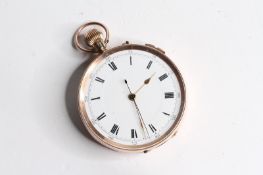 9CT GOLD CHRONOGRAPH POCKET WATCH, white dial with Roman numerals, outer seconds track, inner case